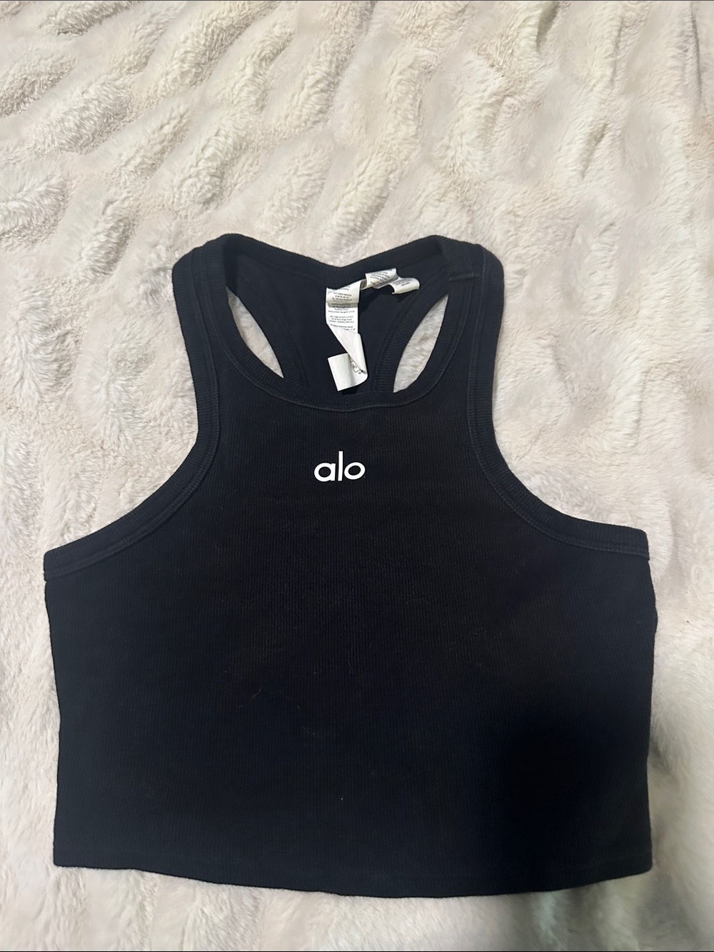 ALO Yoga Black Ribbed Racerback Crop Top Aspire Tank